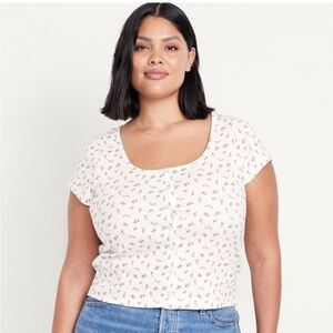 Old Navy Floral Button Front Ribbed Scoop Neck Tee 2X NWT Cottagecore Stretch